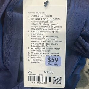 Lululemon License to train relaxed long sleeve XL NWT